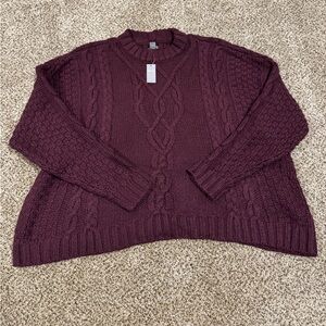 aerie Cable Knit Crew Sweater - Burgundy